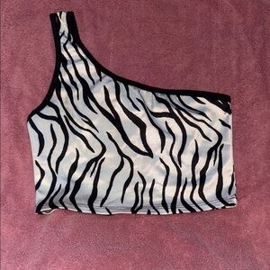 love J Black and White Asymmetrical Sleeveless Crop Top